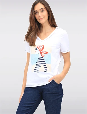 Bold Rhinestone Illustration Deep V-Neck Cotton Stretch Top by Orly