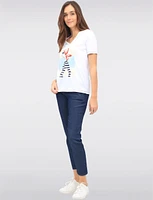Bold Rhinestone Illustration Deep V-Neck Cotton Stretch Top by Orly