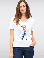 Bold Rhinestone Illustration Deep V-Neck Cotton Stretch Top by Orly