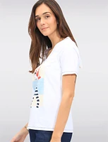Bold Rhinestone Illustration Deep V-Neck Cotton Stretch Top by Orly
