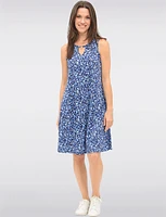 Sleeveless A-Line Mid-Length Dress with Floral Print and Keyhole Neckline by GWV