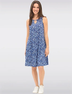 Sleeveless A-Line Mid-Length Dress with Floral Print and Keyhole Neckline by GWV