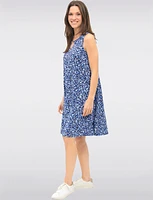 Sleeveless A-Line Mid-Length Dress with Floral Print and Keyhole Neckline by GWV