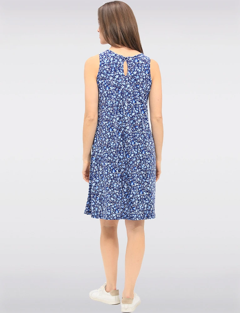 Sleeveless A-Line Mid-Length Dress with Floral Print and Keyhole Neckline by GWV