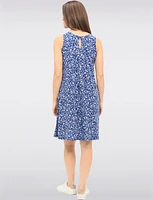 Sleeveless A-Line Mid-Length Dress with Floral Print and Keyhole Neckline by GWV
