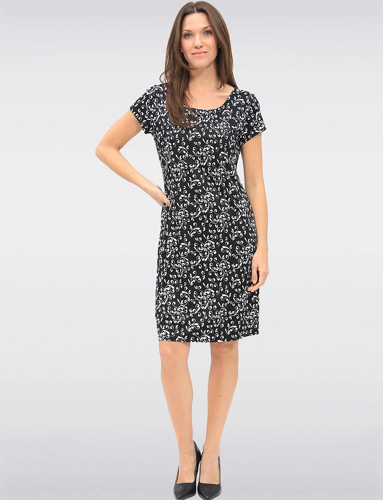 Flowy Floral Print A-Line Stretchy Short Sleeve Dress by GWV
