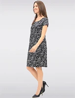 Flowy Floral Print A-Line Stretchy Short Sleeve Dress by GWV