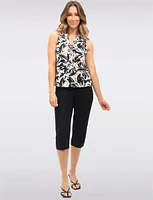Flowy Tie-Front V-Neck Sleeveless Top with Abstract Floral Print by GWV
