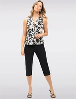Flowy Tie-Front V-Neck Sleeveless Top with Abstract Floral Print by GWV