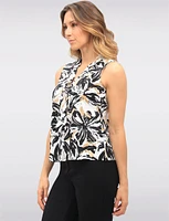 Flowy Tie-Front V-Neck Sleeveless Top with Abstract Floral Print by GWV