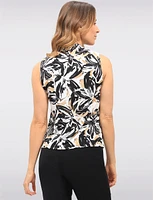 Flowy Tie-Front V-Neck Sleeveless Top with Abstract Floral Print by GWV