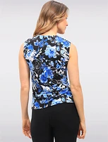 Stretchy Sleeveless V-Neck Floral Top with Gathers at the Shoulders by GWV