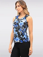 Stretchy Sleeveless V-Neck Floral Top with Gathers at the Shoulders by GWV
