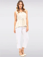 Flowy Sleeveless Linen Blend High-Low Top with Adjustable Drawstring by Goa