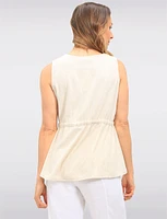 Flowy Sleeveless Linen Blend High-Low Top with Adjustable Drawstring by Goa
