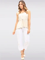 Flowy Sleeveless Linen Blend High-Low Top with Adjustable Drawstring by Goa