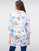 Sleek Floral Print Button-Down Blouse with 3/4 Sleeves & Side Slits by Goa