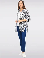 Black & White Button-Down Printed 3/4 Sleeve Blouse with Side Slits by Goa