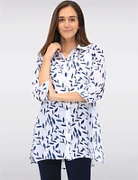 Button-Down Printed Blouse with Shirt Collar 3/4 Sleeve & Side Slits by Goa