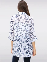 Button-Down Printed Blouse with Shirt Collar 3/4 Sleeve & Side Slits by Goa