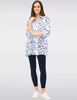 Button-Down Printed Blouse with Shirt Collar 3/4 Sleeve & Side Slits by Goa