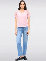 Elegant Cotton Blend Lace Short Sleeve V-Neck T-Shirt by Gabby Isabella