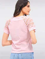 Elegant Cotton Blend Lace Short Sleeve V-Neck T-Shirt by Gabby Isabella