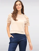 Cotton Blend Embroidered Short Sleeves & Trim Detail T-Shirt by Gabby Isabella