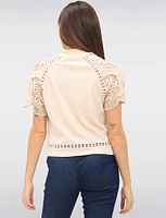 Cotton Blend Embroidered Short Sleeves & Trim Detail T-Shirt by Gabby Isabella