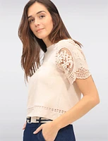 Cotton Blend Embroidered Short Sleeves & Trim Detail T-Shirt by Gabby Isabella