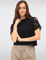 Cotton Blend Embroidered Short Sleeves & Trim Detail T-Shirt by Gabby Isabella