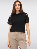 Cotton Blend Embroidered Short Sleeves & Trim Detail T-Shirt by Gabby Isabella