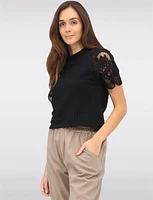 Cotton Blend Embroidered Short Sleeves & Trim Detail T-Shirt by Gabby Isabella