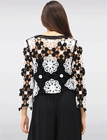Delicate Black & White Floral Crochet Top With Long Sleeves by Gabby Isabella