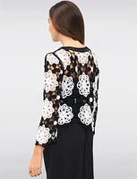 Delicate Black & White Floral Crochet Top With Long Sleeves by Gabby Isabella