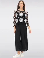 Delicate Black & White Floral Crochet Top With Long Sleeves by Gabby Isabella