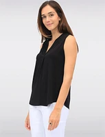 Solid Flowy V-Neck Sleeveless Top with Pleat Detail at the Front by Ninety
