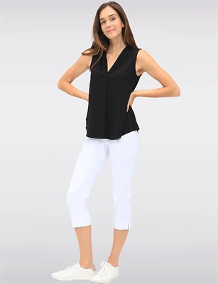 Solid Flowy V-Neck Sleeveless Top with Pleat Detail at the Front by Ninety