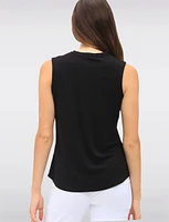Solid Flowy V-Neck Sleeveless Top with Pleat Detail at the Front by Ninety