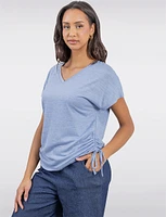 Softly Textured V-Neck Ruched Top with Adjustable Side Ties by Ninety