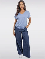 Softly Textured V-Neck Ruched Top with Adjustable Side Ties by Ninety