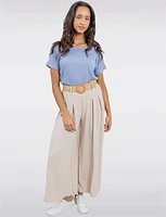 Textured Cuffed Short Sleeve Round Neck Top with Back Button Detail by Ninety