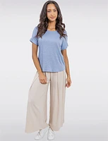 Textured Cuffed Short Sleeve Round Neck Top with Back Button Detail by Ninety