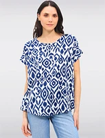Flowy Abstract Printed Top With Cap Sleeves & Fold-Over Cuffs by Ninety