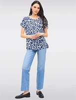 Flowy Abstract Printed Top With Cap Sleeves & Fold-Over Cuffs by Ninety