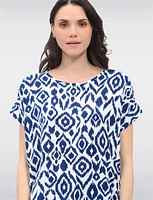 Flowy Abstract Printed Top With Cap Sleeves & Fold-Over Cuffs by Ninety