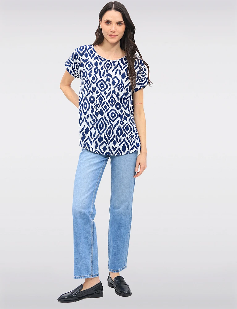 Flowy Abstract Printed Top With Cap Sleeves & Fold-Over Cuffs by Ninety