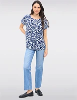 Flowy Abstract Printed Top With Cap Sleeves & Fold-Over Cuffs by Ninety