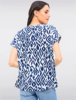 Flowy Abstract Printed Top With Cap Sleeves & Fold-Over Cuffs by Ninety