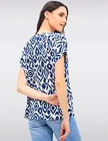 Flowy Abstract Printed Top With Cap Sleeves & Fold-Over Cuffs by Ninety